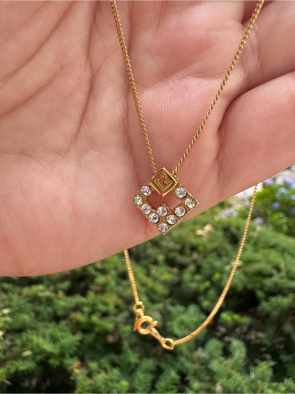 Vintage Givenchy Gold-Tone Rhinestone Pendant Necklace